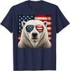 Retro Polar Bear USA Sunglasses July Fourth Polar Bear 4th of July US American Flag Patriotic T-Shirt - Navy Blue
