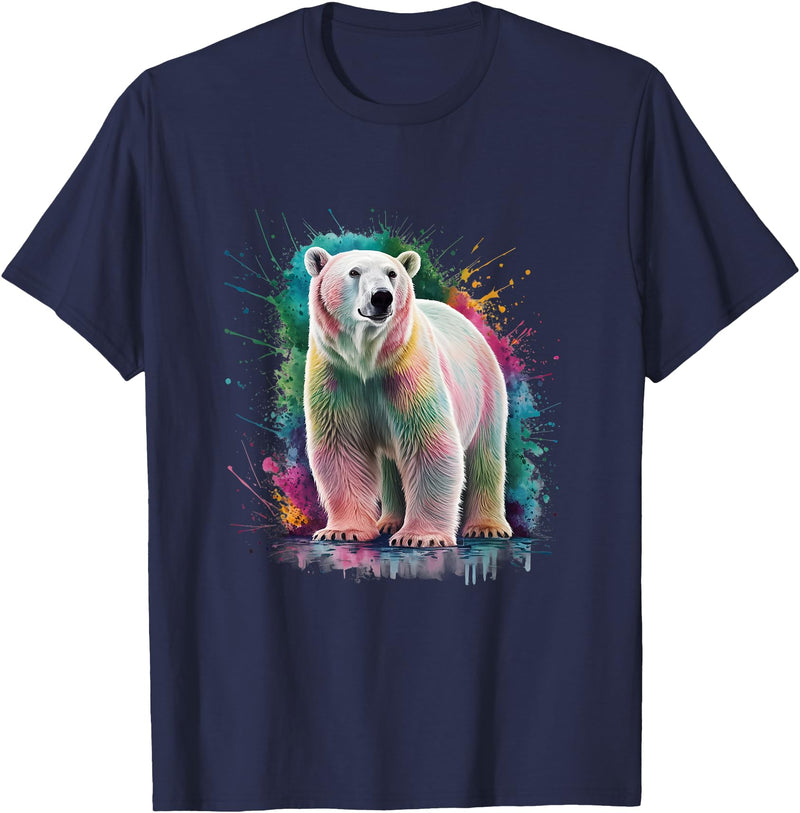 Colorful Watercolor Animal Designs Polar Bear Men Woman Colorful Watercolor Polar Bear T-Shirt - Navy Blue