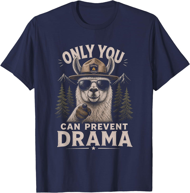 Animal Designs For Women & Men Only You can Prevent Drama Artwork Llama Design T-Shirt - Navy Blue