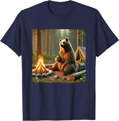 Bear Camping by the Campfire. Nature Adventure Funny Garment T-Shirt