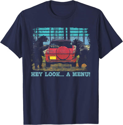 Hey Look A Menu Funny Bear Camping Retro Vintage Camper Car T-Shirt