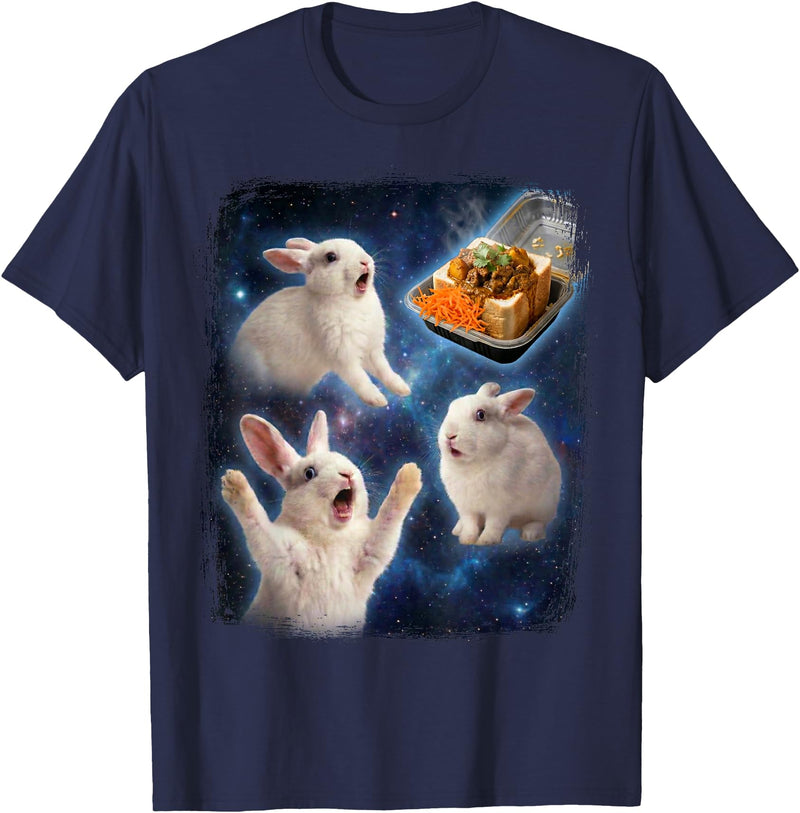 Bunny Chow Space Rabbit South Africa Food Curry Meme Funny T-Shirt in Navy Blue