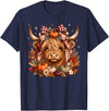 Highland Cow Fall Autumn Gifts Thanksgiving Shirt Highland Cow Pumpkin Coquette Bow Autumn Fall Cute Western T-Shirt - Navy