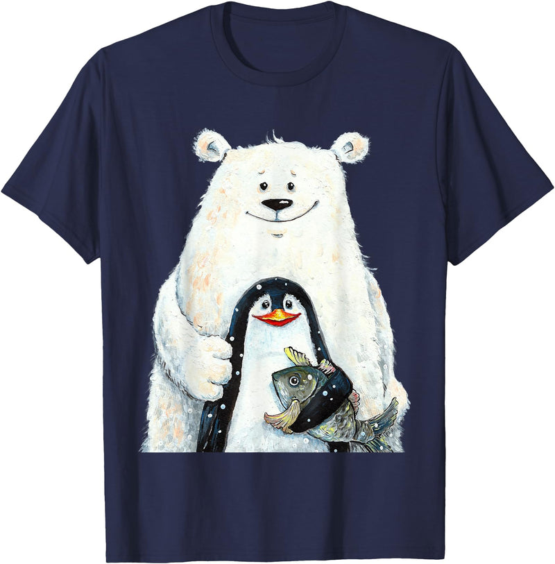 click here for better animal tees cute Polar bear and penguin bird fish lovers animal friends T-Shirt - Navy Blue