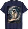 White Bear Surfing Waves Funny Animal Apparel Funny Polar Bear Surfer Catching Waves | Shaka Funny Animal T-Shirt - Navy Blue