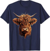 Cute Scottish Highlander Cattle Designs Scottish Highland Cow Messy Bun Scottish Highlander Cow T-Shirt - Navy Blue