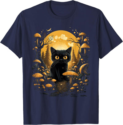 Cottagecore Goblincore and Fairycore Stuff Aesthetic Goblincore and Dark Cottagecore Cat Under Mushroom T-Shirt