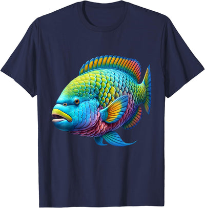 Multicolor Parrot Tropical Fishing T-Shirt, Unisex-Adults, Short Sleeve, T-Shirt, Small