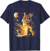 Bunny Howling to the Moon Vintage 90s Animal Easter Day T-Shirt in Navy Blue