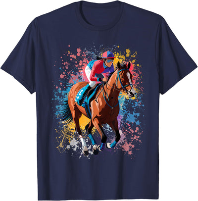 Horse Lover Gift Co. Colorful Jockey Girl on Womens Horse Racing T-Shirt