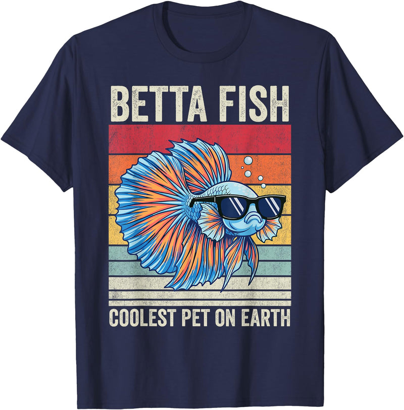 Betta Fish by AKH Betta Fish Coolest Pet on Earth, Vintage Betta Fish T-Shirt - Navy Blue