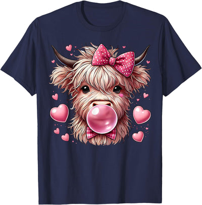 Highland Cow Land of Nyc Valentines Blowing Bubble Bubblegum T-Shirt