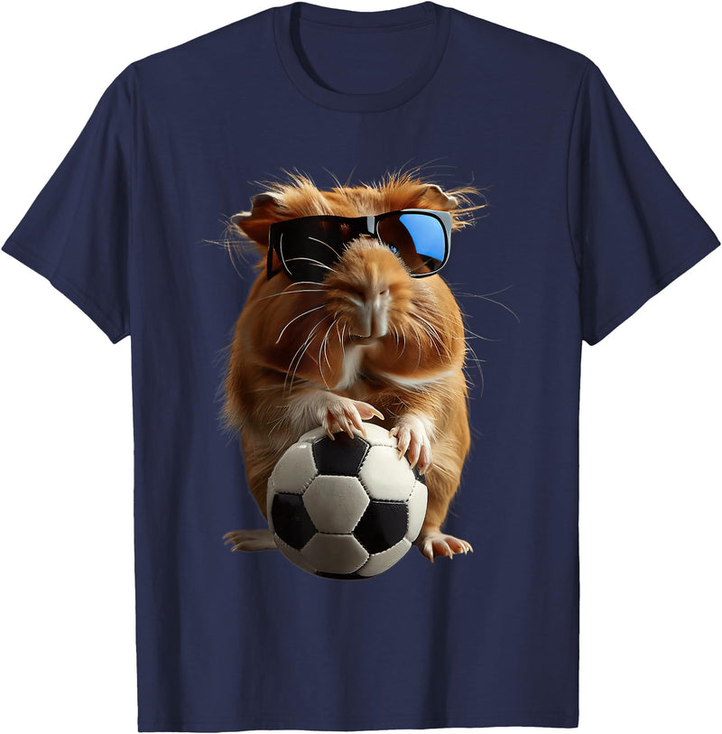 Animal Soccer Design Guinea Pig Soccer T-Shirt - Navy Blue