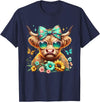 Highland Cow Land of NYC Highland Cow Mama Floral Bow Glasses Butterfly Orange Teal T-Shirt - Navy Blue
