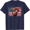 Funny Cute Highland Cow 4th Of July Farmer Gifts Highland Cow American Flag Farm Cow Lover Patriotic Vintage Style T-Shirt -