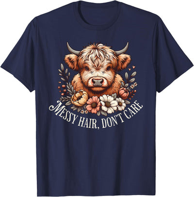 Messy Hair Cool Cowgirl Fun Don't Care Highland Cow Vintage T-Shirt