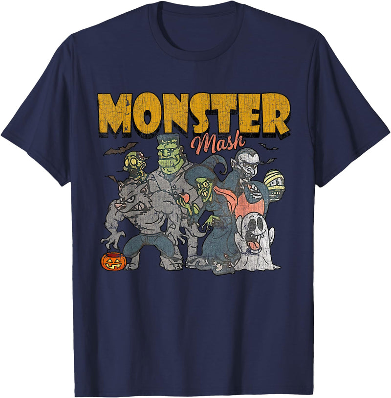 Monster Mash Vintage Ghost Halloween Funny T-Shirt - Navy Blue