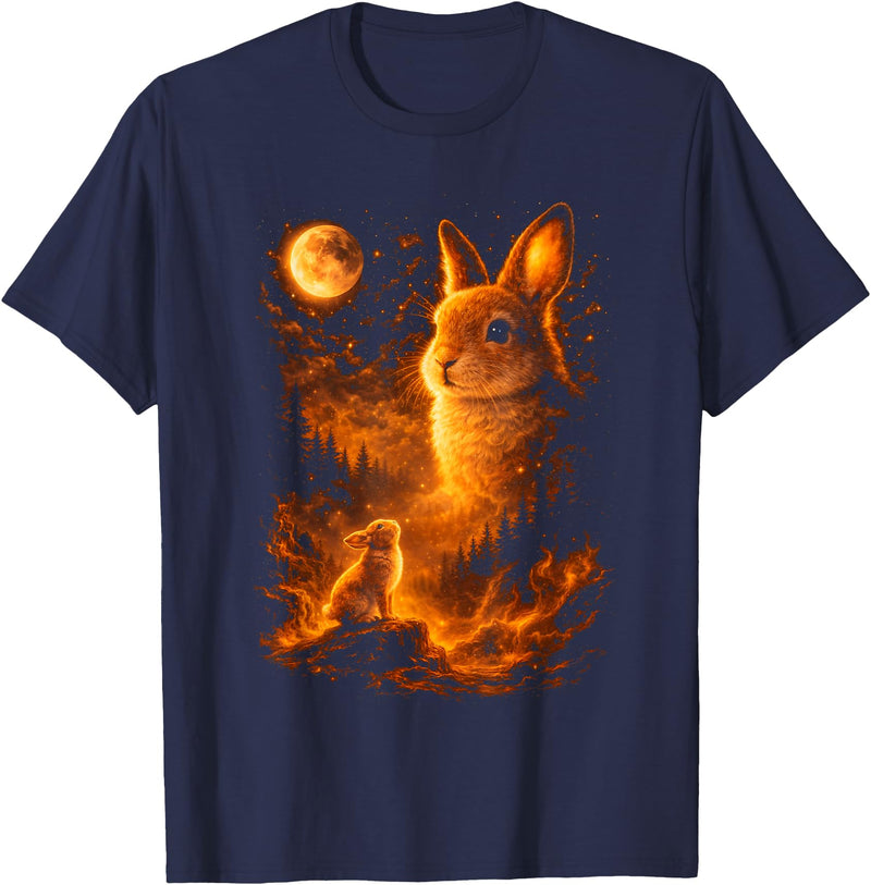 Bunny Howling to the Moon Vintage 90s Moon Wildlife Rabbit T-Shirt in Navy Blue