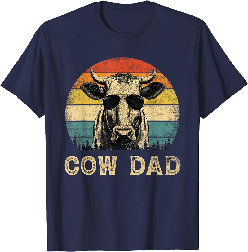 Cow Dad Vintage Retro Fathers Day Funny Gift Vintage Cow Dad Cow Lovers Daddy Father's Day T-Shirt - Navy Blue