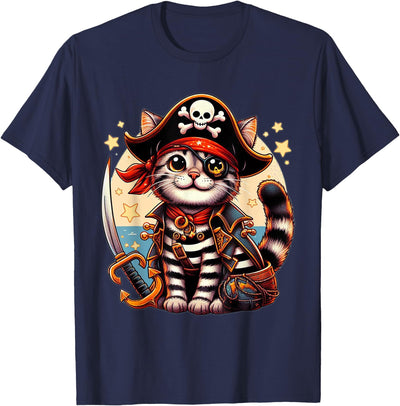 TS - SHOP Pirate Cat Shirt Funny Halloween Cat Jolly Roger Cat Lover T-Shirt