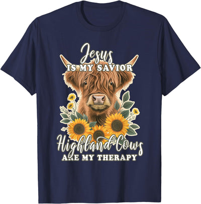 God Faith Highland Cow Country Farm Animals Farmer Jesus T-Shirt