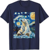 Bear Designs. Cute Polar Bear Van Gogh Style Starry Night Funny Graphic T-Shirt - Navy Blue