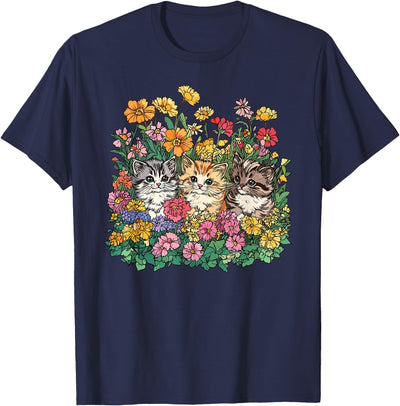 Floral Feline Nature Garden Harmony Floral Cats In Garden T-Shirt