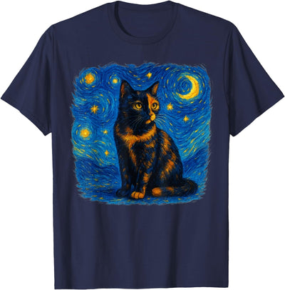 Sagittarius Gallery Tortoiseshell Tortie Starry Night Kitty Cat Art T-Shirt