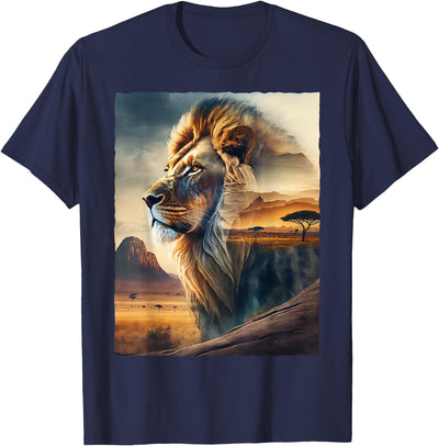 African Safari Lion Double Exposure Savanna Wildlife T-Shirt