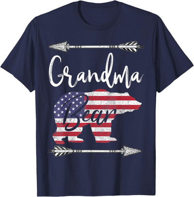 4th of July Gift For Women Grandma Bear American Flag USA T-Shirt