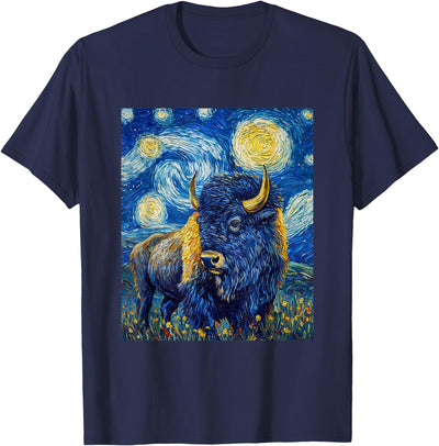 Cow Bison Buffalo Van Gogh Starry Night T-Shirt