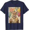 Animal Zoo Mountain Lion Birthday Apparel Mountain Lion Retro Art Print Birthday Party Cupcake T-Shirt - Navy Blue