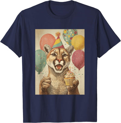 Mountain Lion Retro Art Print Birthday Party Cupcake T-Shirt