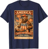 USA Birthday 250th American Spirit Tees All Ages Celebrate 250 Years with Fun Bear BBQ Graphic T-Shirt - Navy Blue
