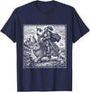 Funny Medieval Knight Rabbit Castle Fantasy Renaissance Fair T-Shirt in Navy Blue