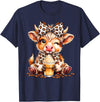 Cute Highland Cow Coffee Addict Leopard Bow Highland Cow Coffee Addict Funny Drink Coffee T-Shirt - Navy Blue