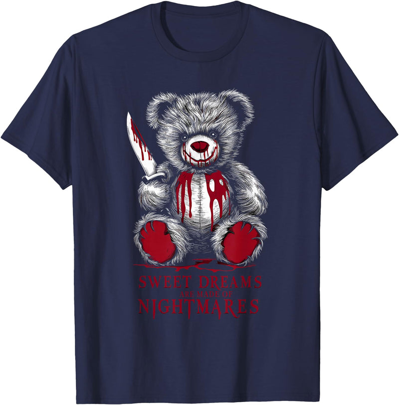 Horror Teddy Bear Horror Movie Scary Creepy Terrifying Teddy Spooky Plush Horror Teddy Bear Scary T-Shirt - Navy Blue
