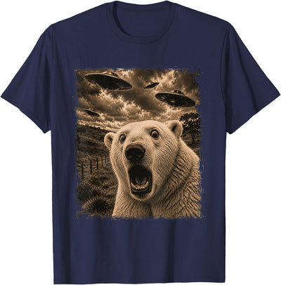 Funny Polar Bear Graphic Alien UFO Vintage Evidence Photo T-Shirt