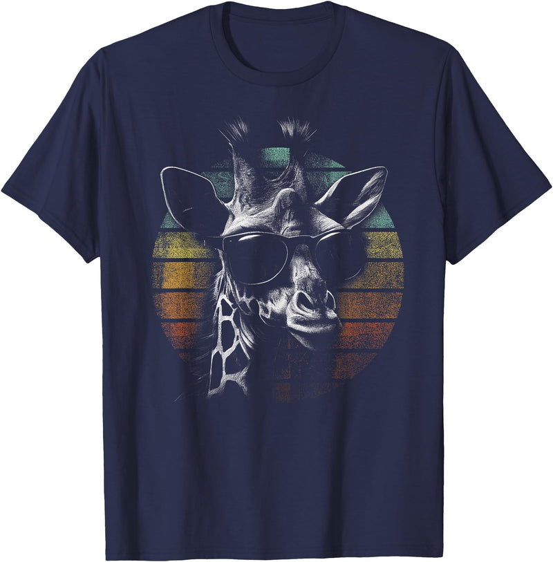 Vintage Giraffe Apparel. Giraffe Vintage Sunglasses Funny Retro African Animal T-Shirt - Navy Blue