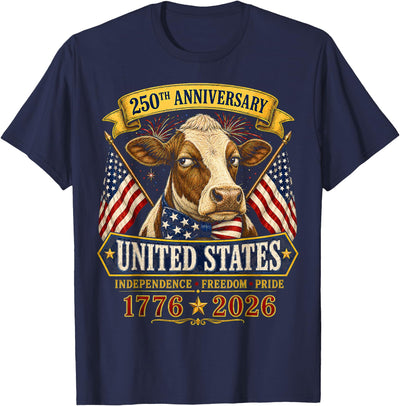 Patriotic 250 Years of Freedom 1776 2026 America Cow T-Shirt