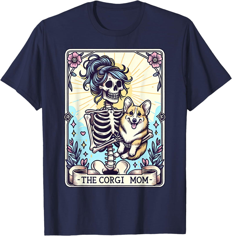 Cute Corgi With Skeleton Funny Dog Lover The Corgi Mom Skeleton Corgi Mama Puppy Dog Lover Women T-Shirt - Navy Blue