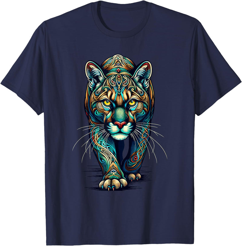 Cougars Gift For A Cougar Lover Mandala Art Cougars Cougar Mountain Lion Puma T-Shirt - Navy Blue