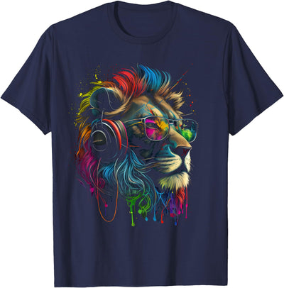 Lion Sunglasses Headphones Party Lion Lovers Lions T-Shirt