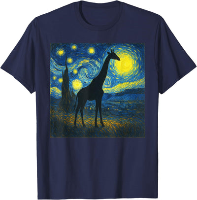 Starry Night Van Gogh Giraffe Animal Funny Graphic T-Shirt