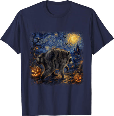 Raccoon Van Gogh Jimothy Halloween Raccoon Jimothy Moonlit Pumpkin Van Gogh T-Shirt
