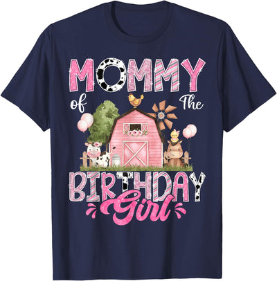 Mommy of the Birthday Girl 1st Birthday Pink Cow Farm T-Shirt
