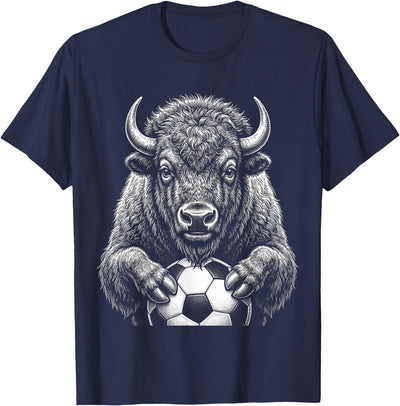 Cow Vintage Soccer Fan Bison Buffalo Holding Soccer Ball T-Shirt