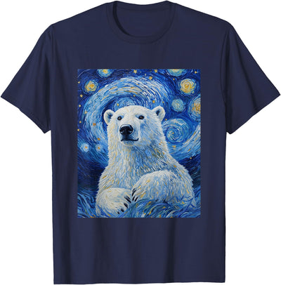 Bear Designs. Cute Polar Bear Van Gogh Style Starry Night Graphic T-Shirt