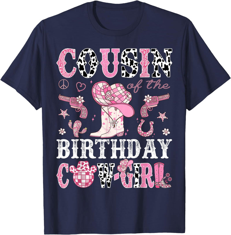 Cowgirl Disco 1st Birthday Matching Family Cousin Of The Birthday Cow-Girl Pink Disco Rodeo Western T-Shirt - Navy Blue