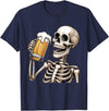 Halloween Skull Skeleton Drinking Beer Funny Kids Skeleton Drinking Beer Halloween Spooky Season Mens Womens T-Shirt - Navy